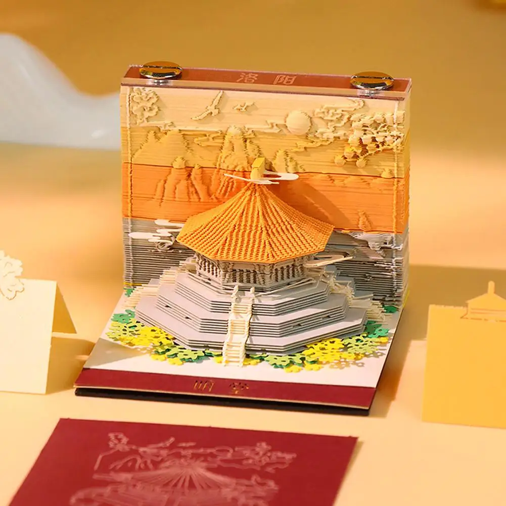 Kulturelles Kreatives 3D-Papier-Schnitz-Notizblock Tischdekoration Spezialpapier Reiseandenken Antike Architektur Kulturelles Geschenk – Detail 3