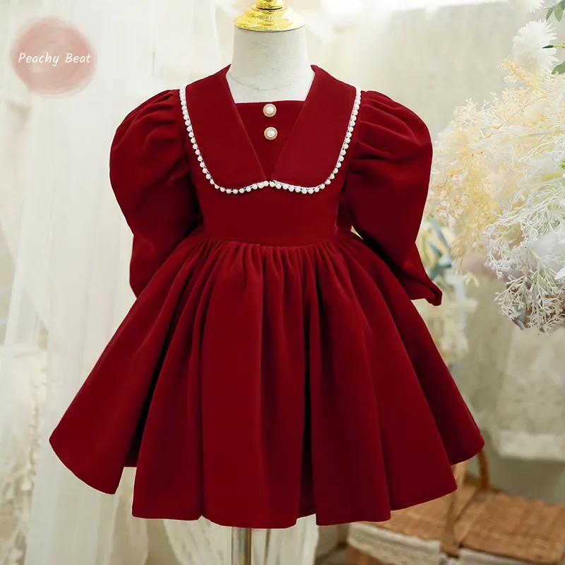 Kid Baby Girl Winter Red Paneled Fake Bow Princess Dress