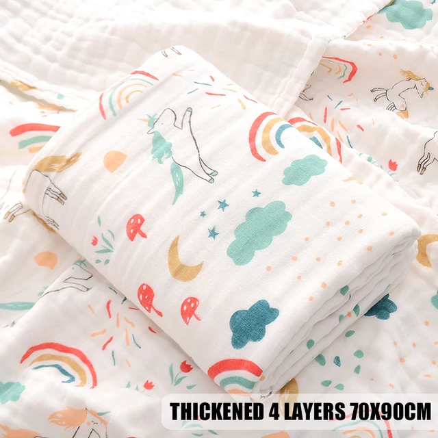 2PCS Baby Bath Towel Newborn Bathrobe Cotton Gauze 6 Layers Washcloth Blankets Child Robe Kids Facecloth Muslin bathroom towels 2 Unicorn 70X90CM