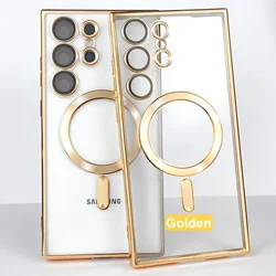 Premium Wireless Magnetic Plating Case with Full Camera Protection for Samsung Galaxy Series (Gold)