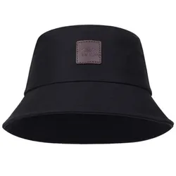 Unisex New York Leather Label Fashion Bucket Hat - Outdoor Casual Sunscreen Cap (Black brown)