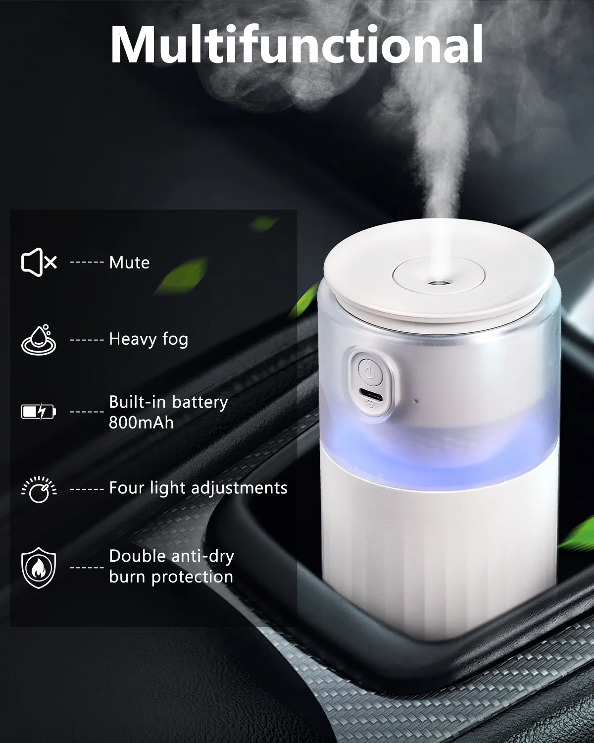 Hipacool Portable Air Humidifier for Car Home Aromatherapy Diffuser Car Air Purifier Freshener with LED Light Mist Maker
