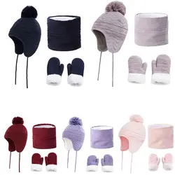 Warm Set For Toddler Baby Earmuffs Hat Kids Thermal Warm Hat Earflap Beanie Fleece Winter Hats Scarves Gloves Set