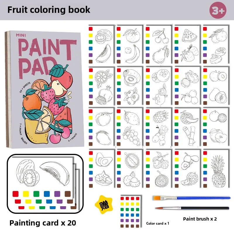2025 New English Hot Selling Coloring Book Puzzle Students Mini Watercolour Paint Pad Fruit Watercolour Coloring Book 6