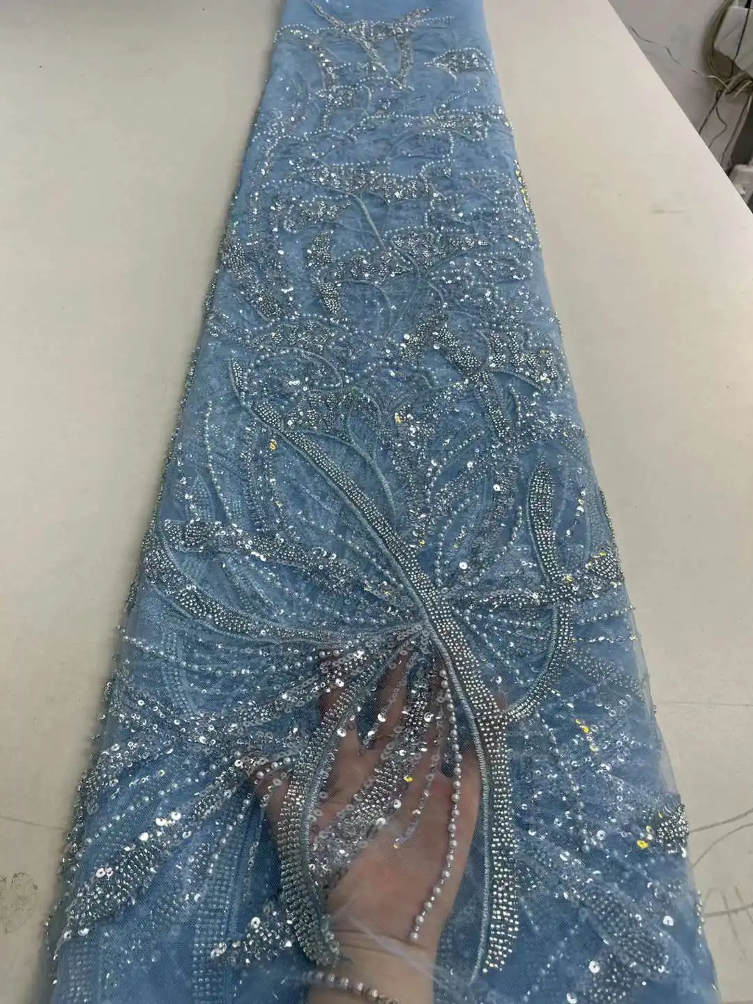 

New Arrived Beaded Design With Pearls Sequins Embroidered French Tulle Net African Fabric Lace For Party Weddings DIY Dresses