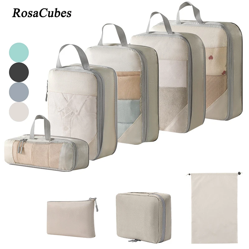 

8pcs Compression Packing Cubes With Shoe Bag Portable Folding Organizer Luggage Compressible Pouch Travel Storage Clothes Shoes
