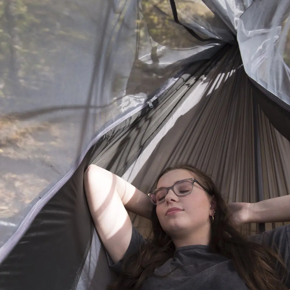 Nylon Mosquito Hammock with Attached Bug Net, 1 Person Dark Gray and , Open Size 115