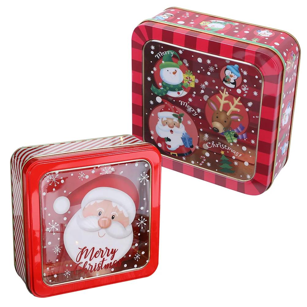 

2 Pcs Christmas Bunny Clear Gift Boxes Tinplate Iron Square Containers with Lids