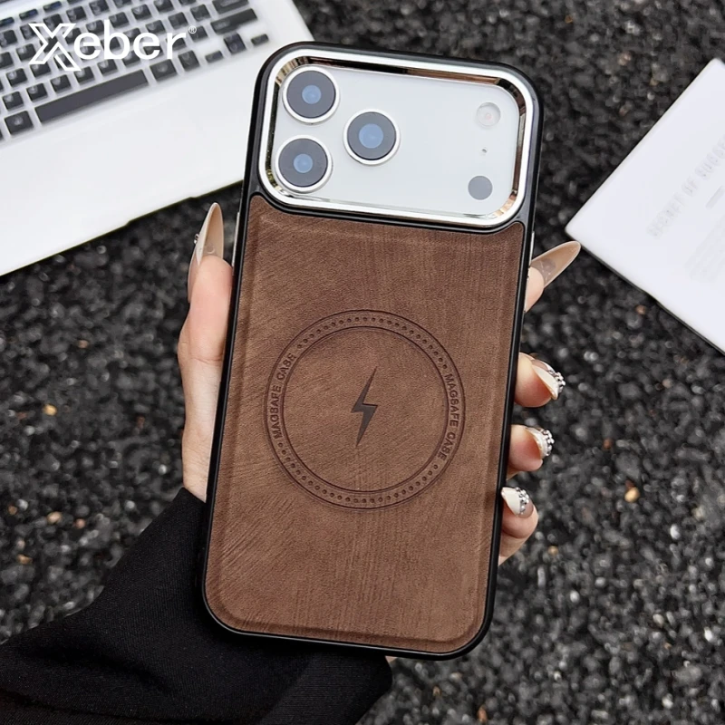 Premium Magnetic Leather Wireless Charging Case with Shockproof Protection