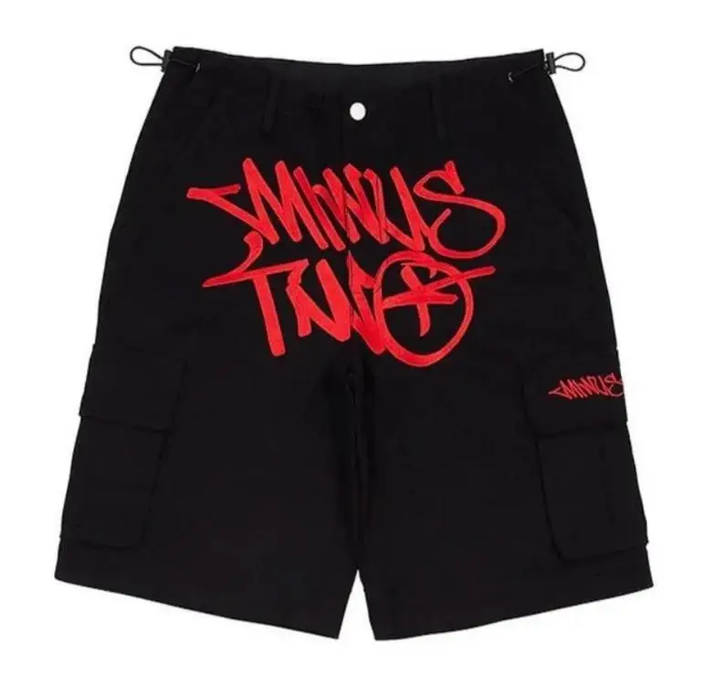 

Minus Two Short Cargo Pant Y2k Casual Punk Rock Straight Wide Leg Trousers Baggy Streetwear Sport Gym Jeans Men Black Sweatpants