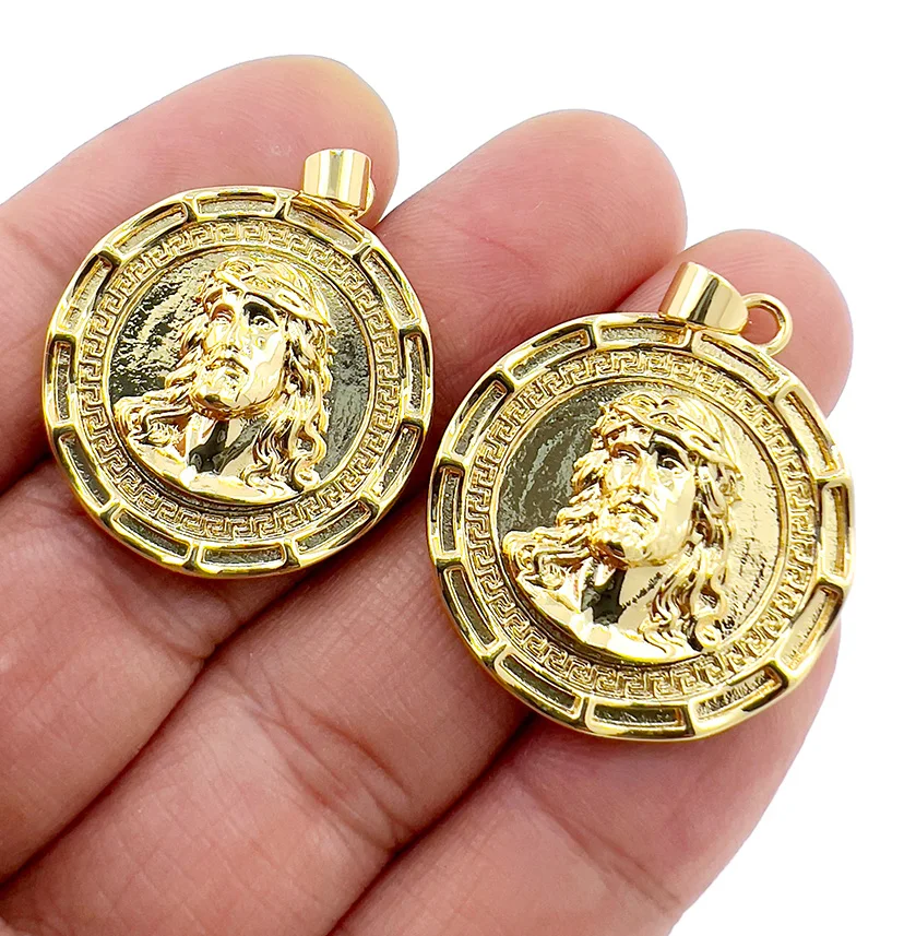 

Classic Vintage Round Catholic Jesus Medal Pendant Gold Plated Jewelry DIY Making Necklace Amulet Accessories Gift