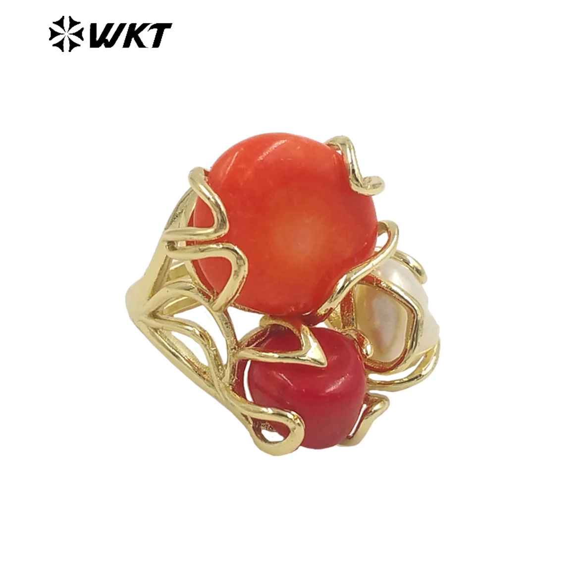 Oval Cut Coral Ring 14K Yellow Gold