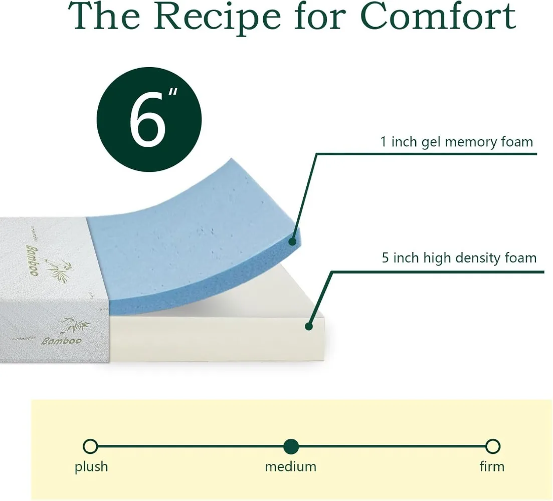 Memory Foam Mattress Removable Cover Medium-Firm for Bunk Bed, Trundle Bed, Pressure Relief