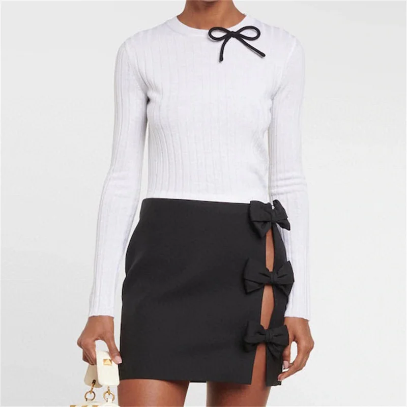 

Women's sweater 2023 Autumn New in Korean Fashion Bow Decoration Round Neck Pullover Wool Blend Elastic Knitted Long Sleeved Top