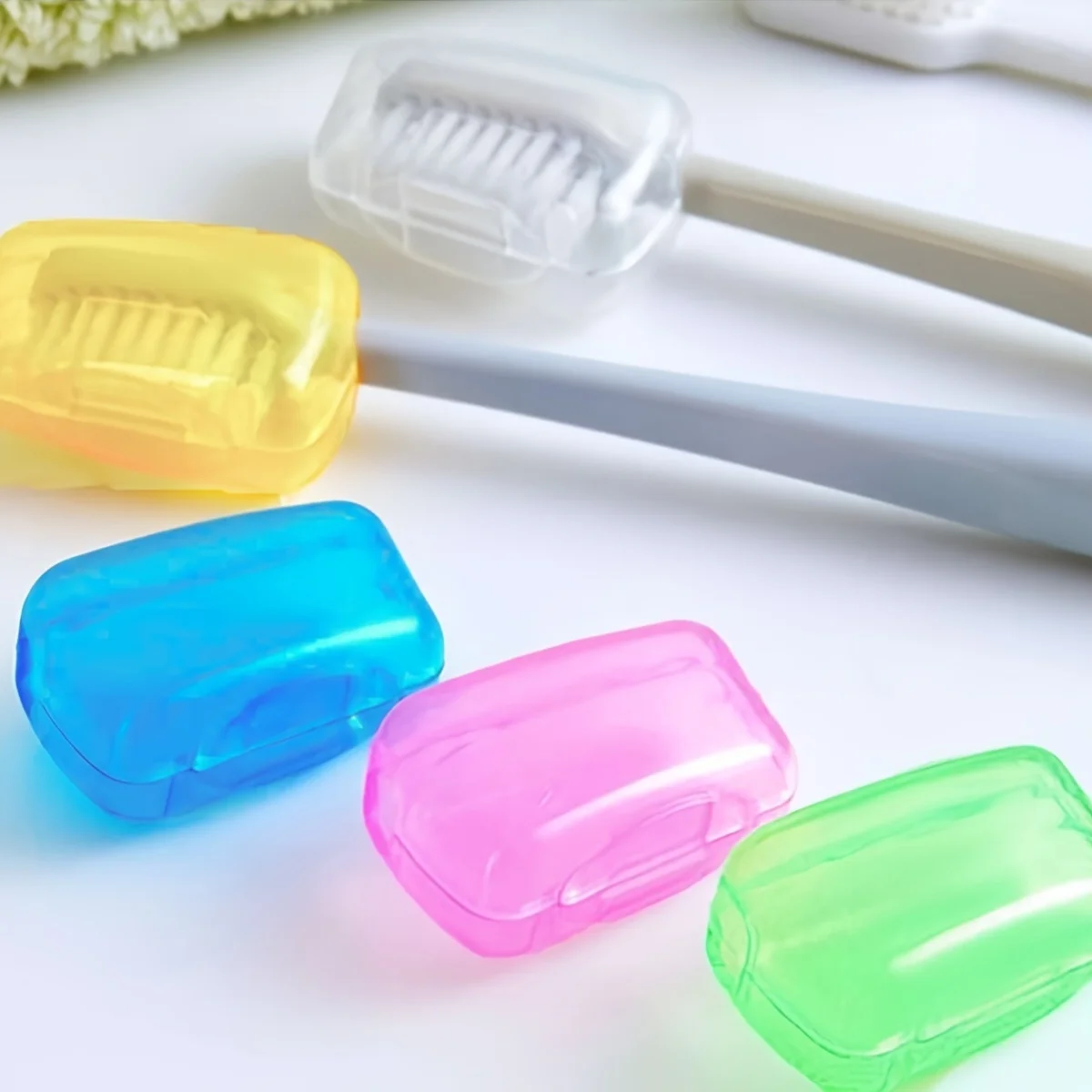 5/10pcs-Portable Toothbrush Set with Brush Head Protector, Bathroom Supplies, Travel Supplies, Camping and Hiking - Random