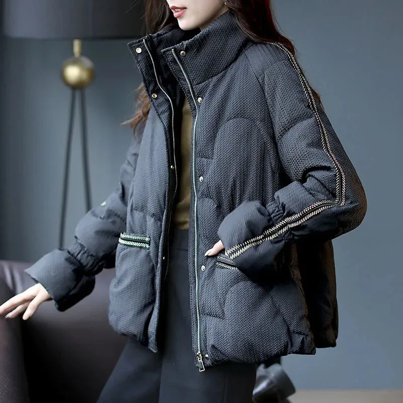 New Winter Warm Down Cotton Jacket Female Stand-Up Collar Trumpet Sleeve Cotton Coat Women Korean Loose Casual Parka Overcoat