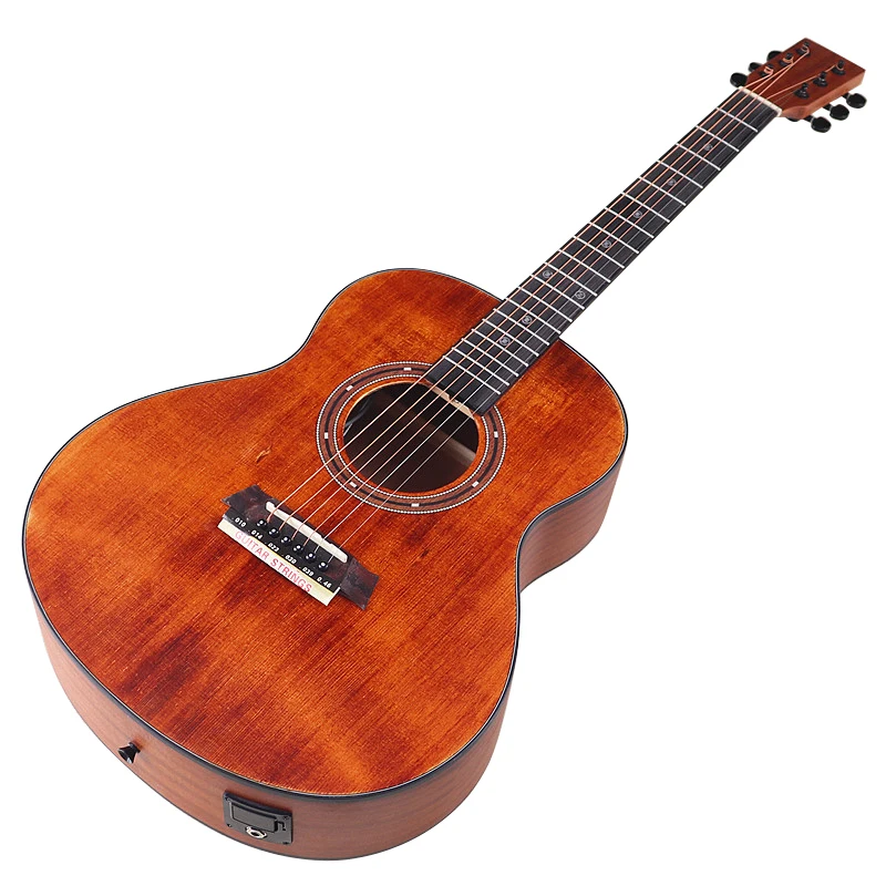 Solid Wood Top Guitar with EQ Matte Finish Electric Folk Guitar 6 Strings Vintage Color