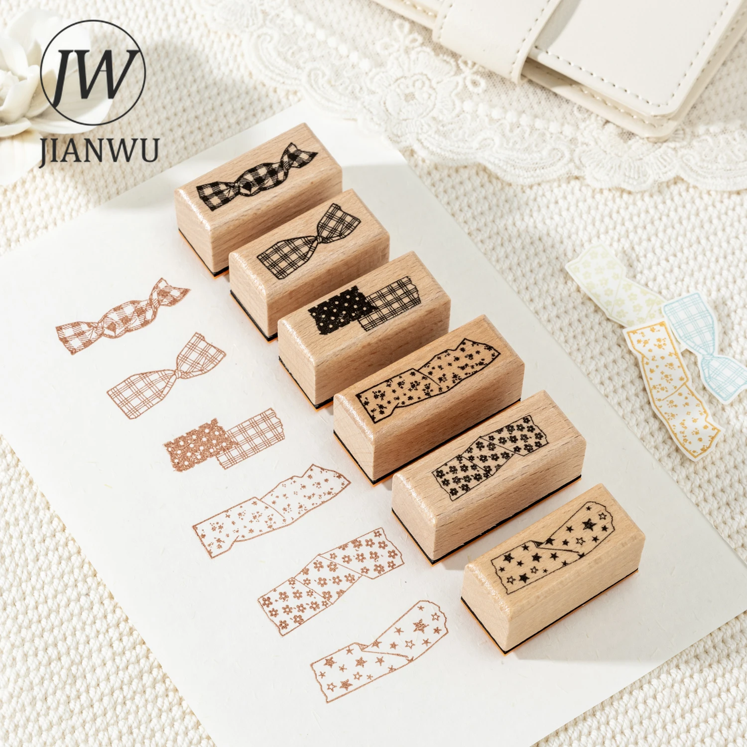 JIANWU 주름 테이프 시리즈 빈티지 그리드 스타 플라워 풍경 소재 콜라주 나무 스탬프 크리에이티브 DIY 저널 문구