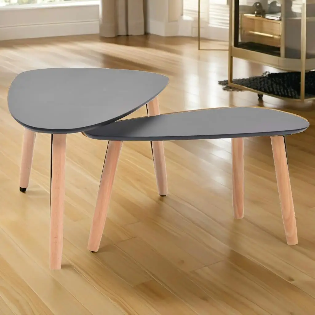 2-Piece Solid Pinewood Coffee Table Set - Elegant Black Finish for Living Room 3