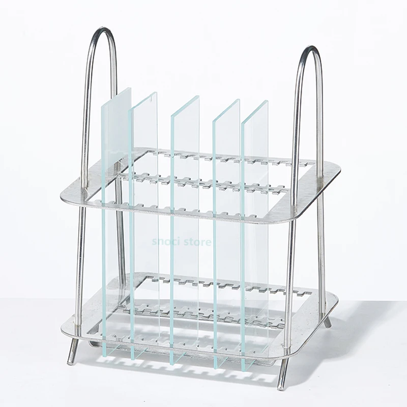 

Glass Dyeing Rack Shelf Brackets Microscope Slide Staining Stainless Steel 26Positions Experimental Teaching Tool