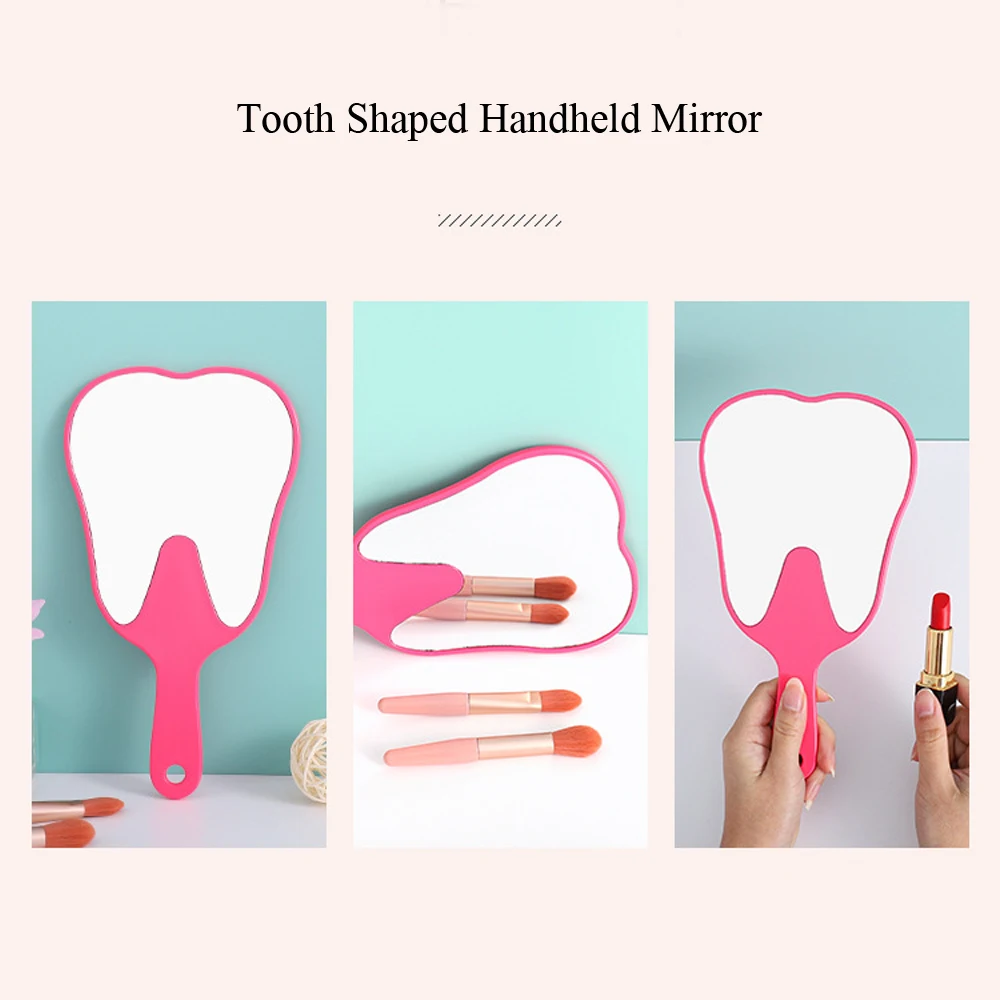 1 Pc Teeth Shape Handheld Mirror Cute Pink/Black Portable 13.5x24.5cm Plastic High-definition Dental Mirrors With Handle Gift