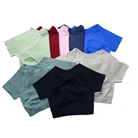 NCLAGEN femmes haut de sport à manches courtes sans couture sport t-shirt actif Fitness débardeur haut court entraînement Yoga Blouse élastique course t-shirt 6