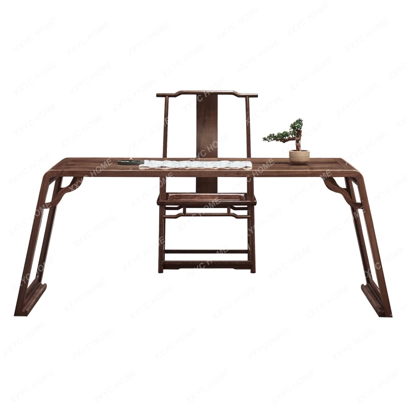 

New Chinese Style Desk Chair Combination Zen Black Walnut Old Elm Tea Table Tea Room Furniture