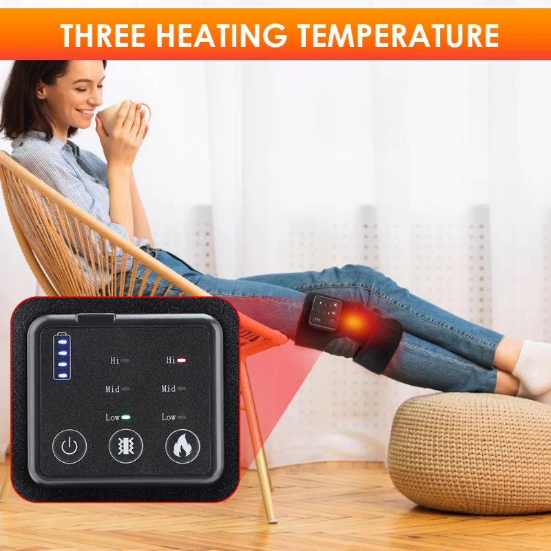 Black Infrared Electric Heating Knee Massager Joint Therapy Hot Compress Elbow Knee Pads Relax Vibration Massage Apparatus 5