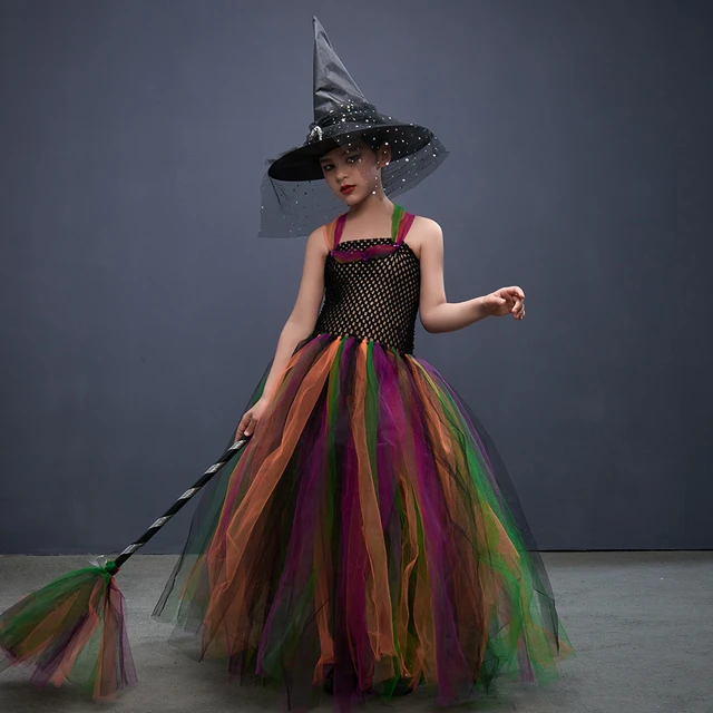 Costume de sorcière cosplay pour filles, robe de carnaval pour enfants,  robe de paupières de sorcière pour bébé, ensemble de vêtements, sac et
