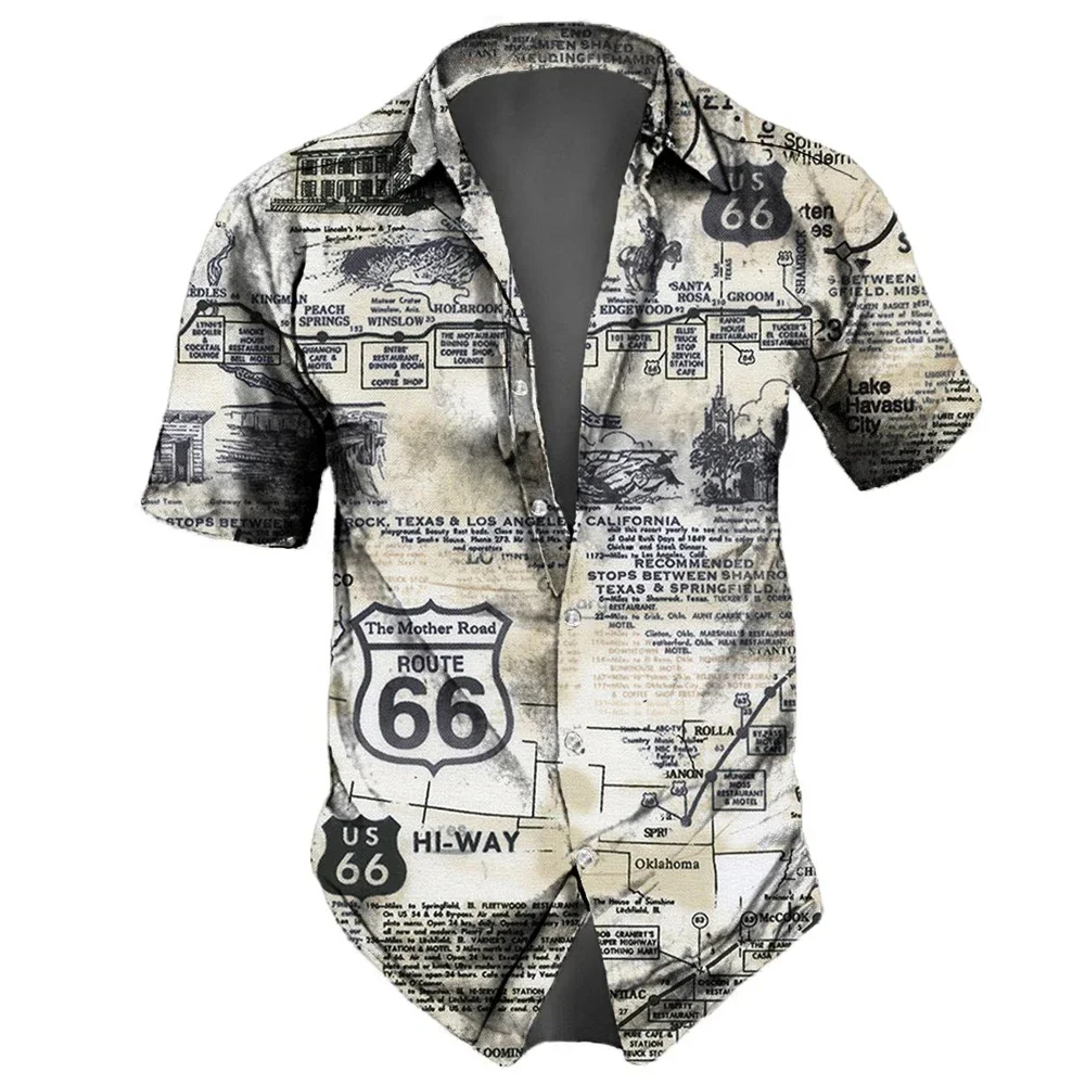 

Men'S Shirt Route 66 Retro 3d Fashion Shirt For Man Hawaiian Shirt Short Sleeve Streetwear Button Tops Daily Party Men Clothing
