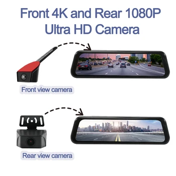 Carsanbo 4K Telecamera per retrovisione 1080P Telecamera per parcheggio per retrovisione 9.66 pollici IPS Touch Schermo intero Specchio retrovisore Monitor per auto Moinitor