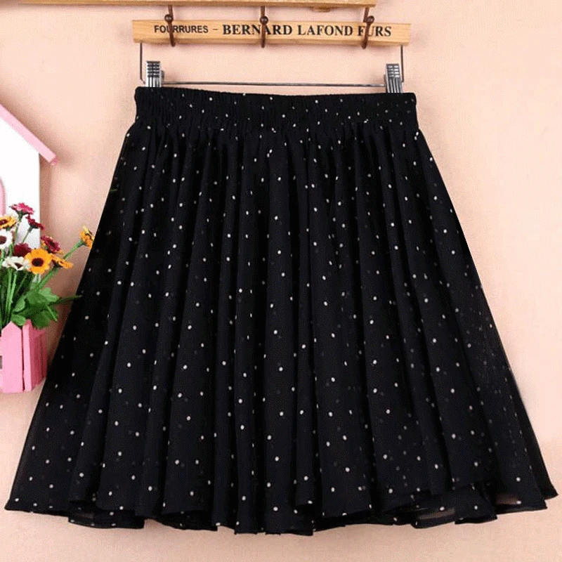 black skirt 2021 New Summer Round Dot Chiffon A-line Wave Dot Short Skirt Shaggy Skirt Female Student Lady Skirt wrap skirt Skirts