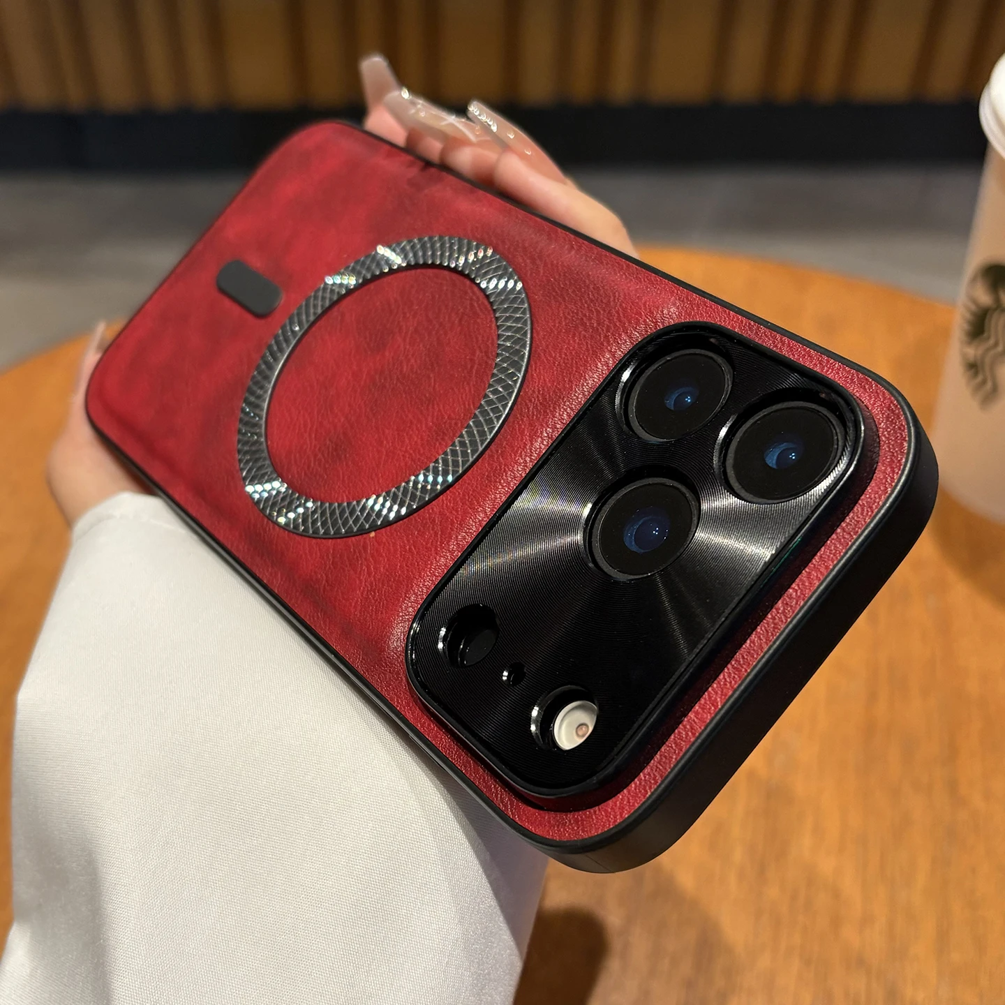 Magnetic Leather Shockproof Case with Metal Camera Shell and Mag-safe Compatibility