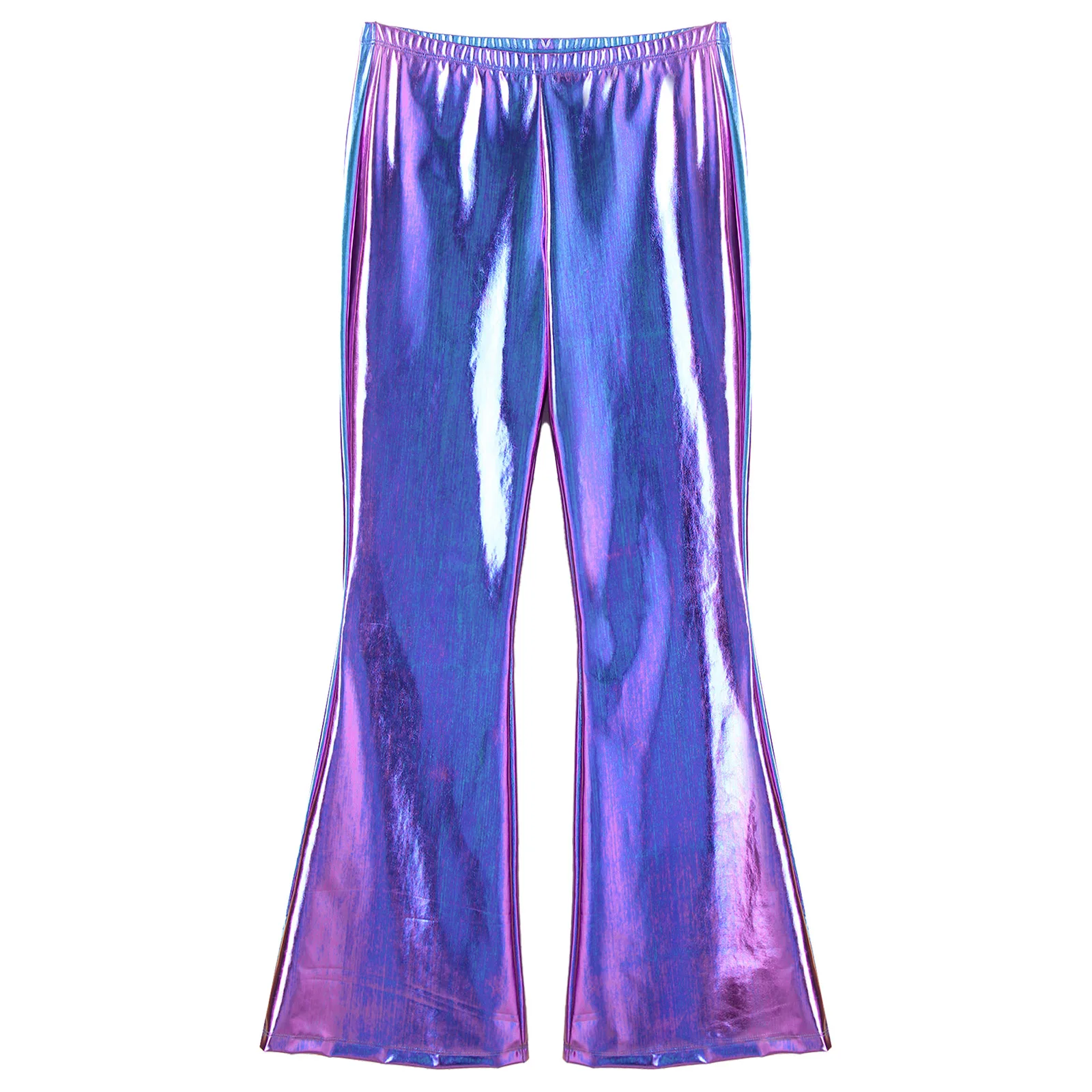 Purple Disco Bell Bottom Pants Men Shiny Metallic Flared Disco