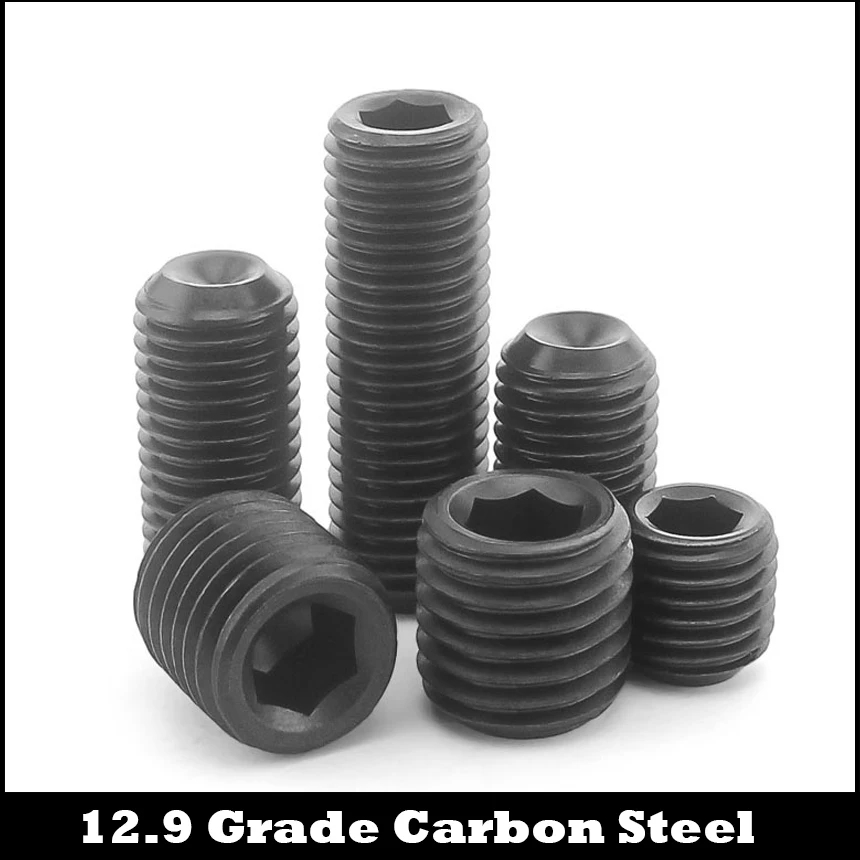 

M8 M10 M8*1*12/16 M10*1*16/20 12.9 Grade Carbon Steel 1mm Pitch Fine Thread None Allen Head Hexagon Socket Cup Point Set Screw