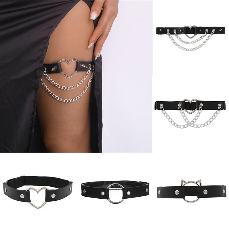 

New Sexy Rivets Garter Belt Hollow Heart Cross Dark Punk Leg Ring Adjustable Garters Bow Cosplay Harness Gifts Gothic Lingerie