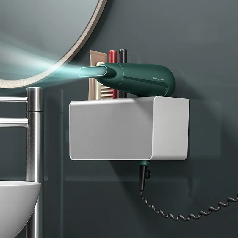 

Bathroom Finishing Brush Hair Dryer Rack Wall-mounted Shelf Makeup Storage Nailless Hair Dryer Toothbrush Holder