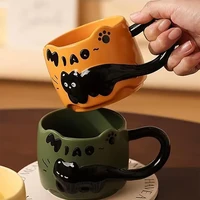 Chat empilable tasse créative mignon dessin animé chat tasse à café en céramique amusant chat queue poignée intégrée tasse Couple tasse d'eau cadeau d'anniversaire 3