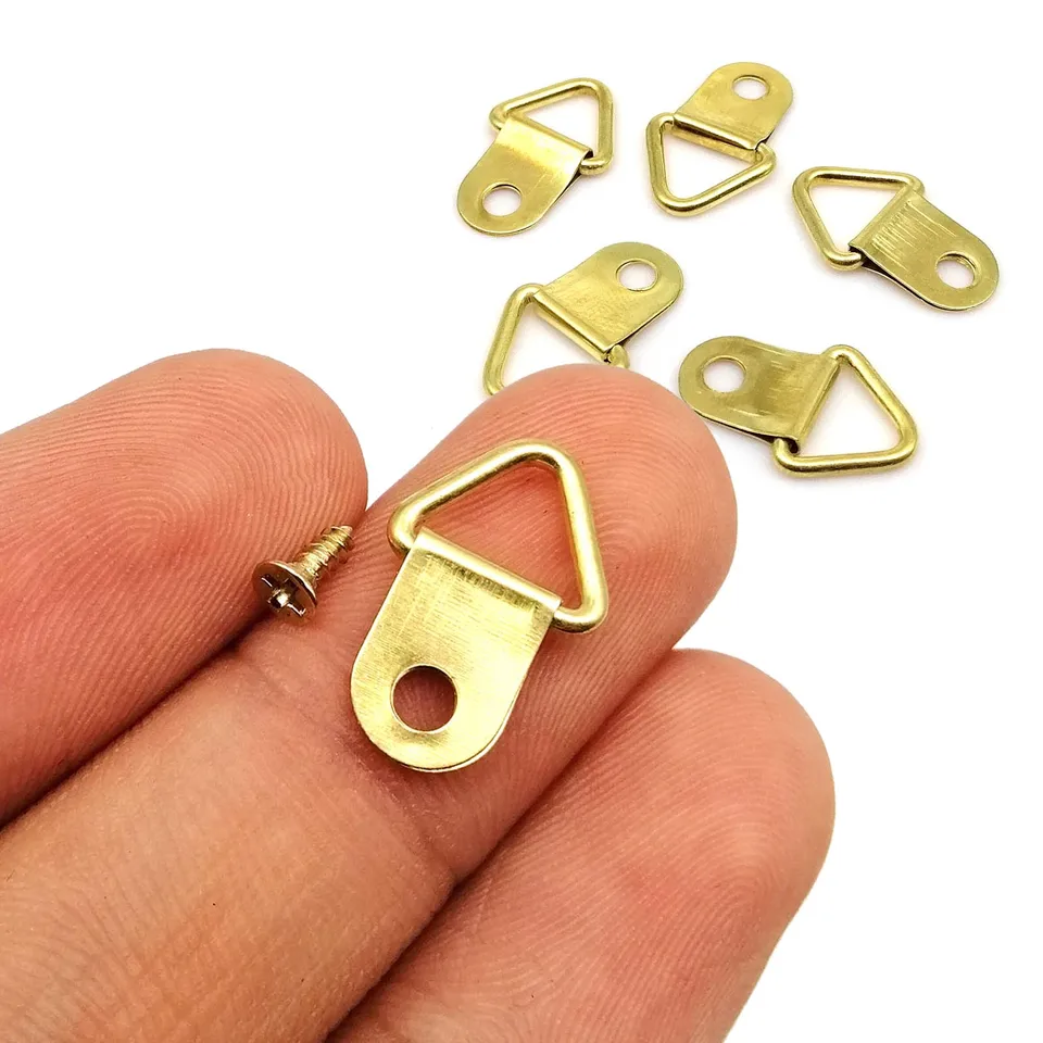 100 PCS Triangle Ring Picture Hangers Medium D-Ring Triangle Non-Trace Hangers Single Hole With Screws Black