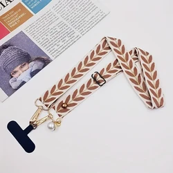 Stylish Adjustable Nylon Crossbody Phone Lanyard with Pearl Pendant (Brown)