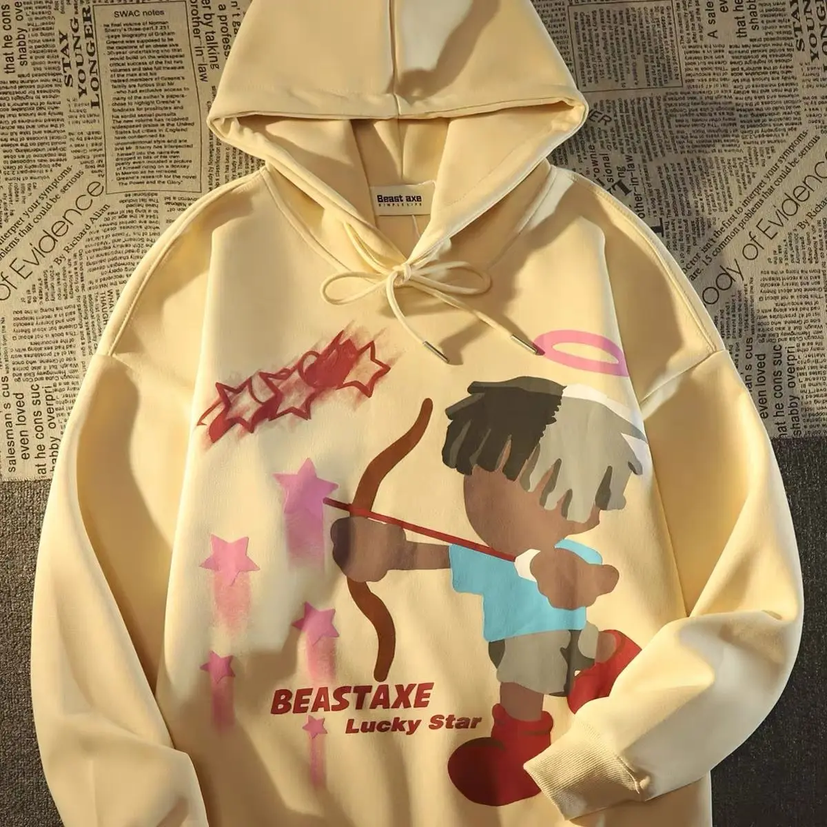 

American retro hip-hop cartoon print hooded sweater with men and women's trend street couple casual long sleeved top harajuku