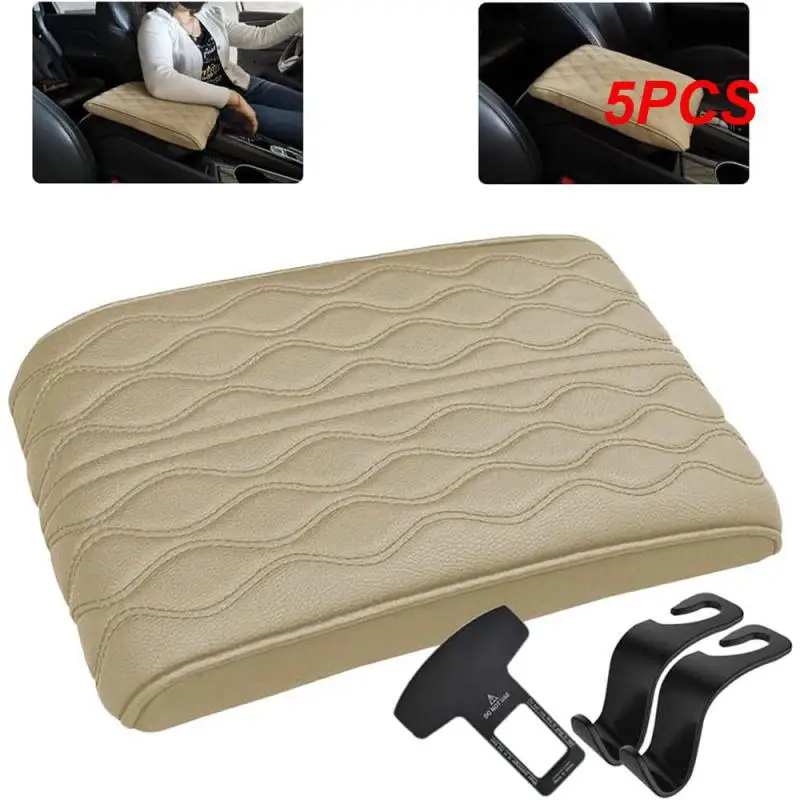 

5PCS Universal Car Armrest Mat PU Leather Center Console Arm Rest Protection Cushion Wave Pattern Armrests Storage Box Cover Pad