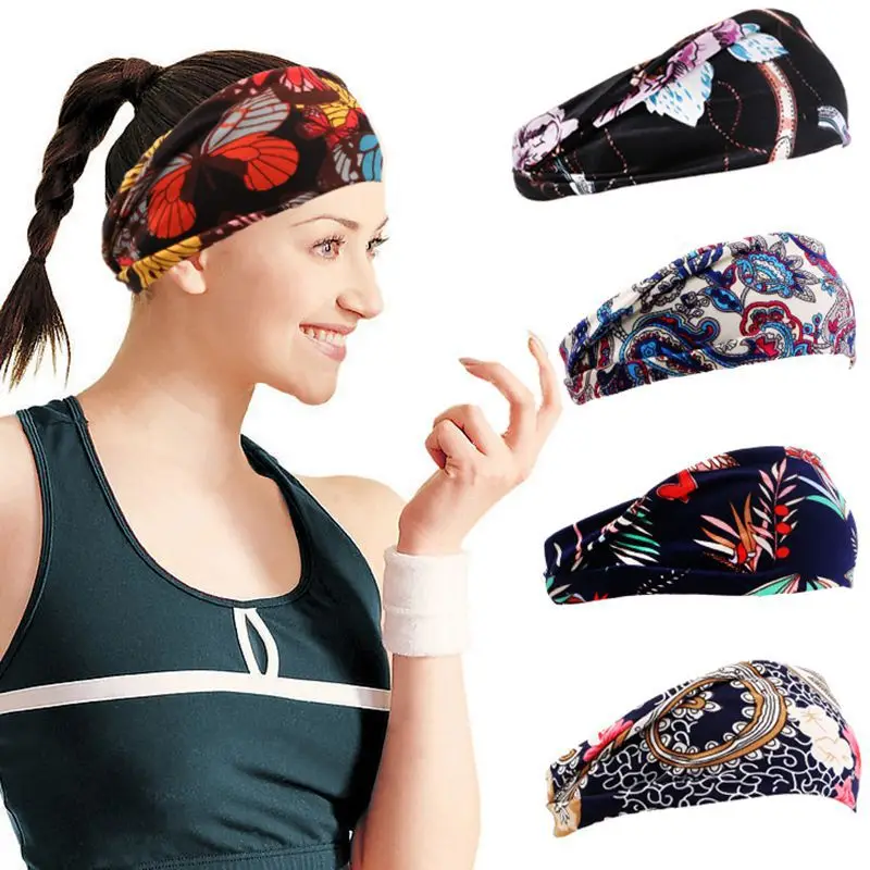 

Fashion Multi-style Print Edge Cotton Yoga Absorbs Sweat Women Girl Headband Headpiece Turban Bandage Hair Accessories Headwear