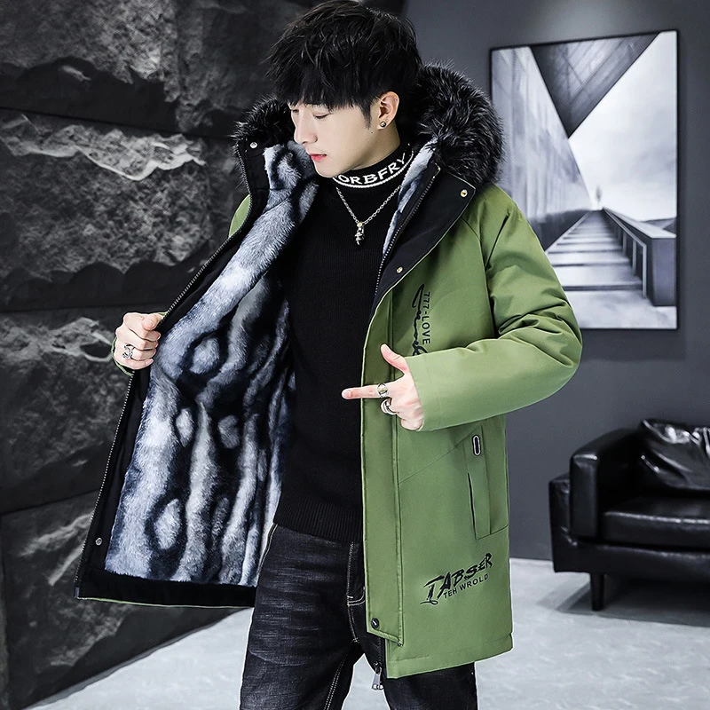 MARK & LONA スカル総柄 防寒・防水フード収納 アウタージャケット Winter Men's Long Down Jacket Fashion Male Thermal Parkas