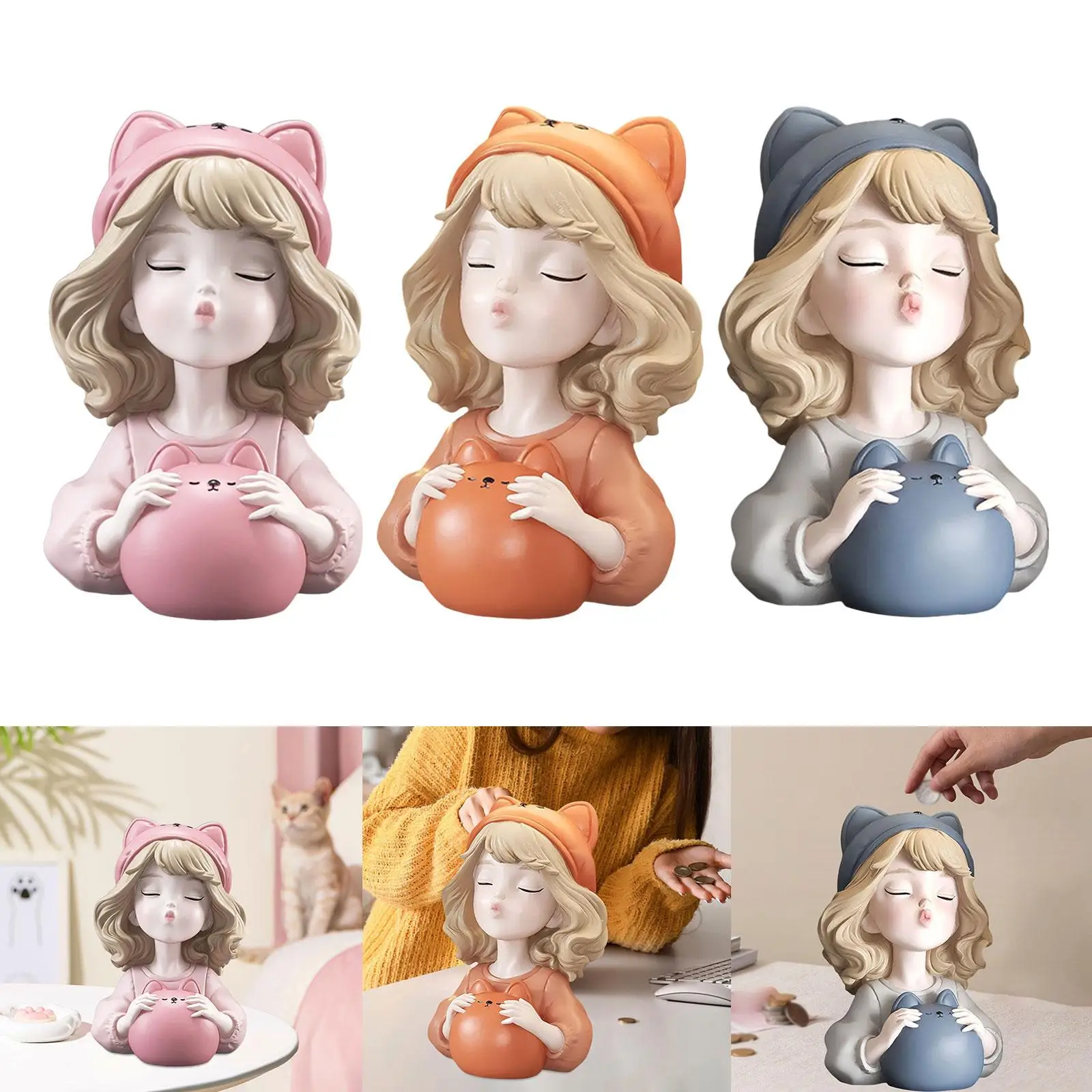 Little Bear Girl Saving Jar Statue Children Birthday Gift