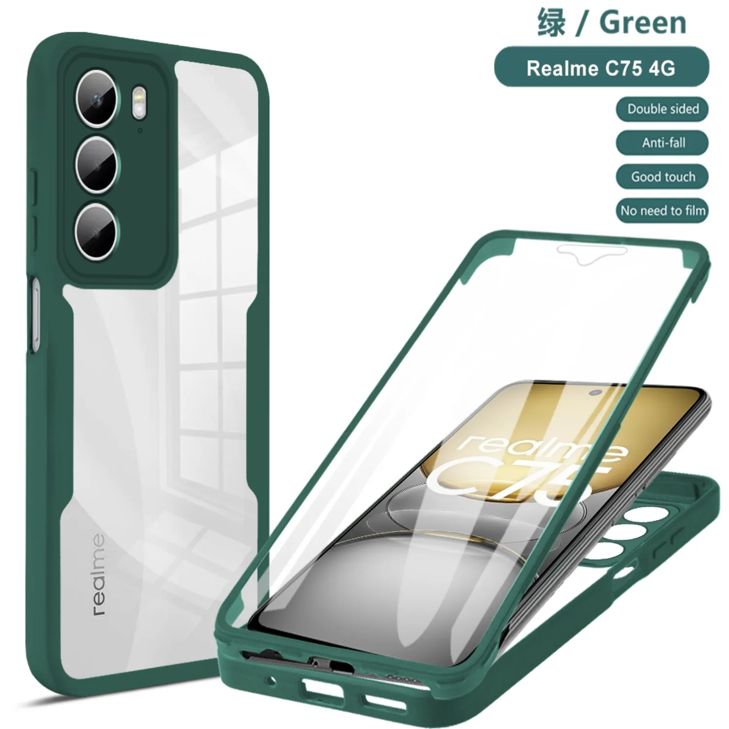 360° Shockproof Transparent Phone Case with Built-in Screen Protector and Anti-Drop Bumper Cover