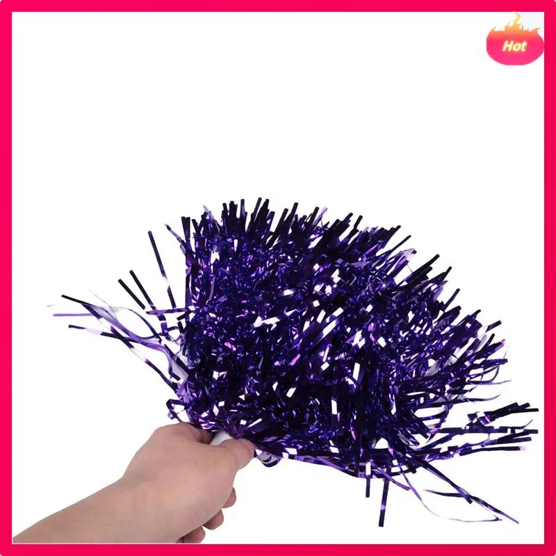 Multi 48Pcs Cheerleading Pom Poms Metallic Foil Cheer Pom Poms With Plastic Handle For Adults Kids Cheerleaders Party Purple