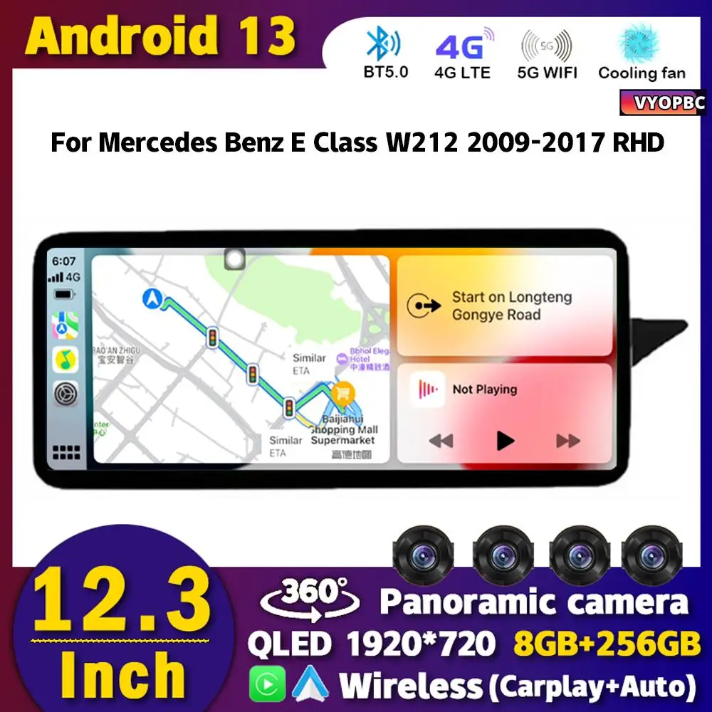 

12.3" Android 13 8Core Car Radio Multimedia Player For Mercedes Benz E Class W212 2009-2017 RHD GPS Carplay Stereo Navigation BT