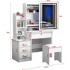 Makeup Vanity Set with Mirror and Light, Storage Drawer, Chair and Shelf, Adjustable Brightness Makeup Vanity with Light 6