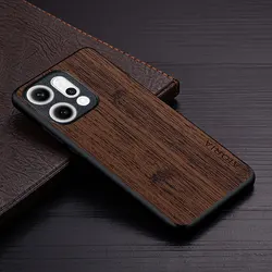 Luxury Bamboo Wood Pattern Leather Phone Case - Premium Design Cover for OPPO Reno14 F 5G (Coffee)